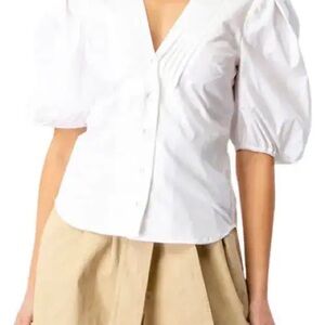 Bardot Henry Puff Sleeve Cotton Poplin Blouse 🆕